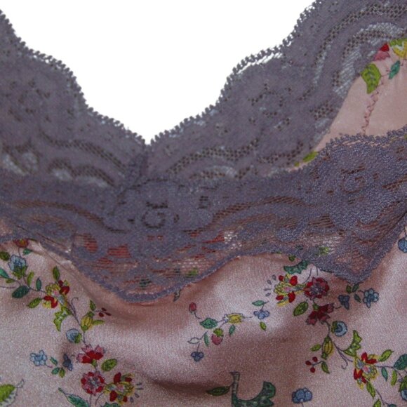 Fiona London Pink Purple Silk Lace Floral Print Camisole Chemise Top Size L - Picture 5 of 8